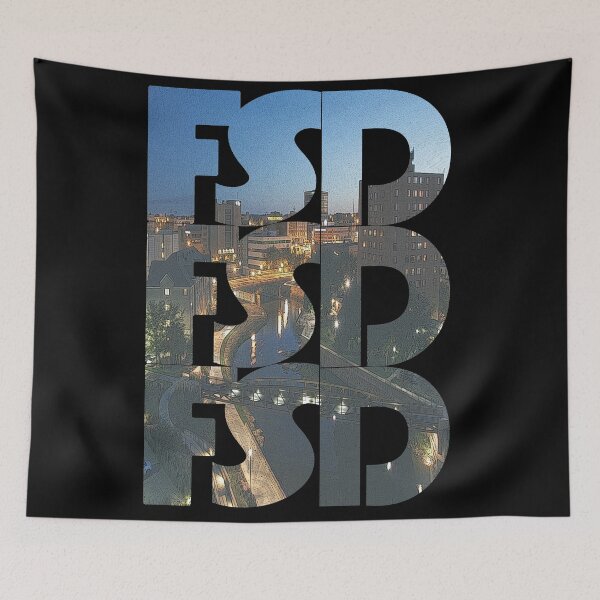 Item preview, Sioux Falls, South Dakota FSD Dusk Cityscape Repeating Pattern designed and sold by CrabbyLobster.