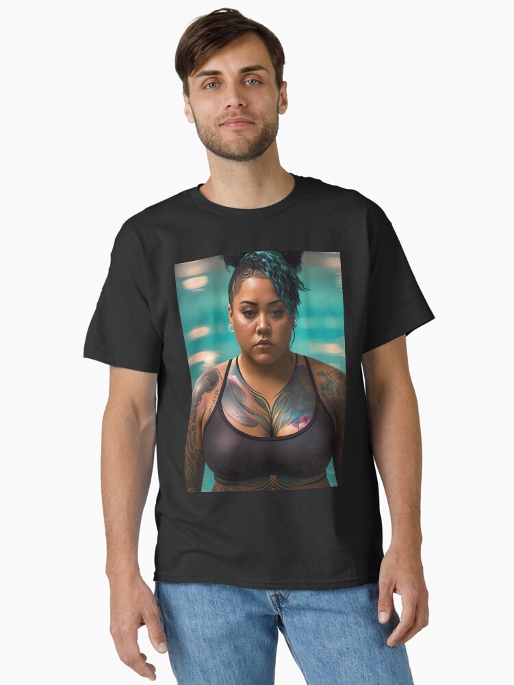 Thumbnail 1 of 7, Classic T-Shirt, Summer Vibes, Curvy Summer, Beautiful Superwoman, Swimmer Athlete. Female are strong. Sticker designed and sold by MeatLuvers.