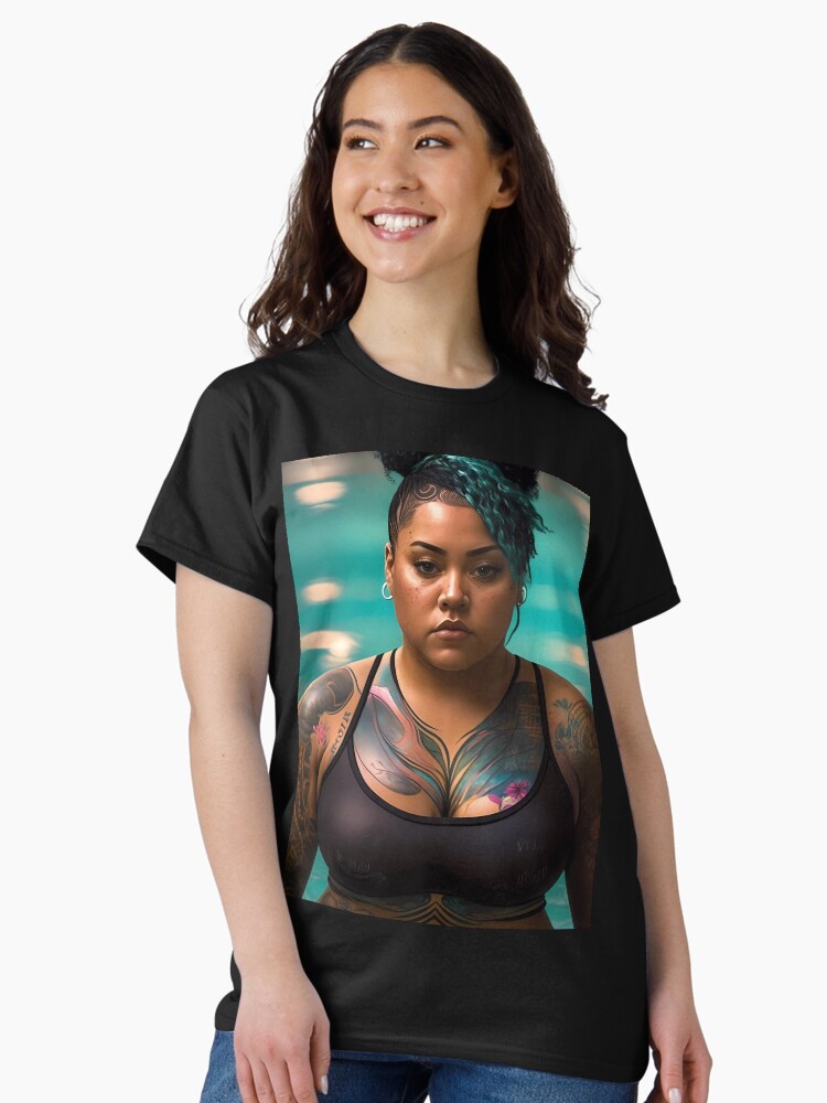 Thumbnail 2 of 7, Classic T-Shirt, Summer Vibes, Curvy Summer, Beautiful Superwoman, Swimmer Athlete. Female are strong. Sticker designed and sold by MeatLuvers.