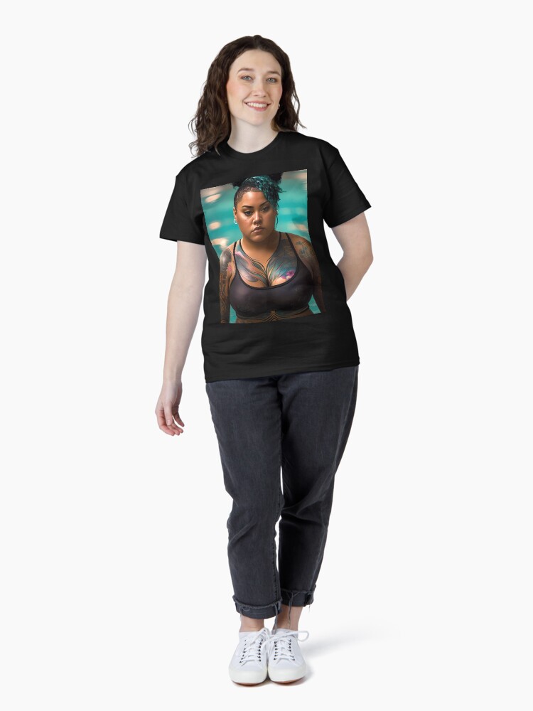 Thumbnail 4 of 7, Classic T-Shirt, Summer Vibes, Curvy Summer, Beautiful Superwoman, Swimmer Athlete. Female are strong. Sticker designed and sold by MeatLuvers.