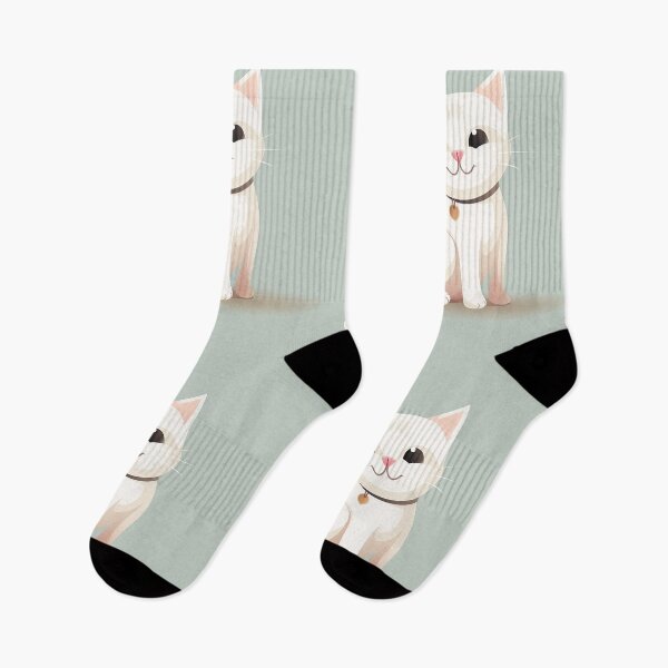 Item preview, Cute white cat illustration, cartoon style designed and sold by EmeraldeaArt.