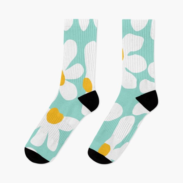 Item preview, Retro Whimsical Daisies in White and Robin Egg Blue designed and sold by Deutschic.