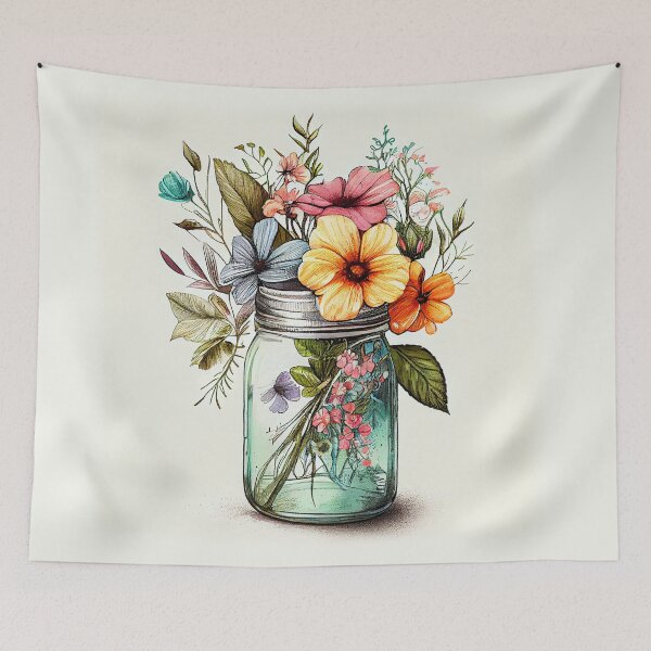 Item preview, mason jar with flowers designed and sold by Rosiere Donahue ⭐️ ⭐️ ⭐️ ⭐️ ⭐️.