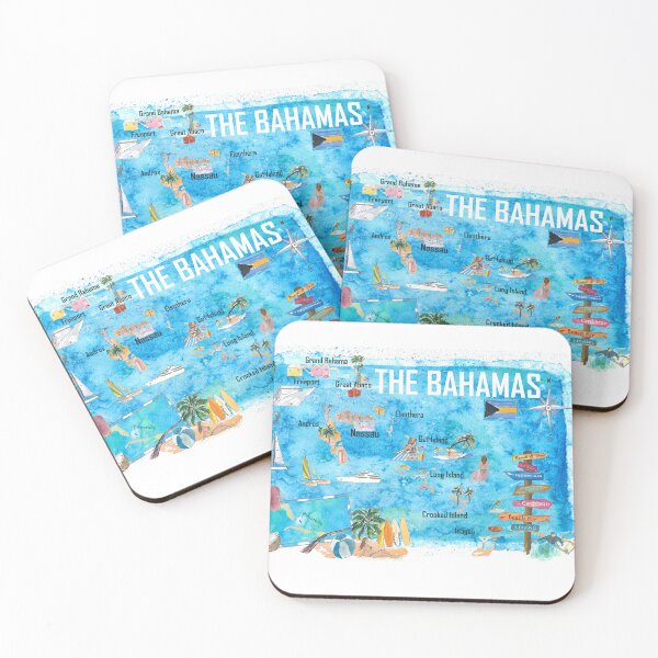 Item preview, The Bahamas Illustrated Map with Main Roads Landmarks and Highlights designed and sold by artshop77.