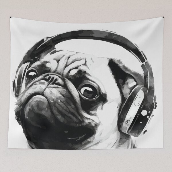 Item preview, A Cute Pug Wearing Headphones: Animal Street Art designed and sold by GVRDesign.