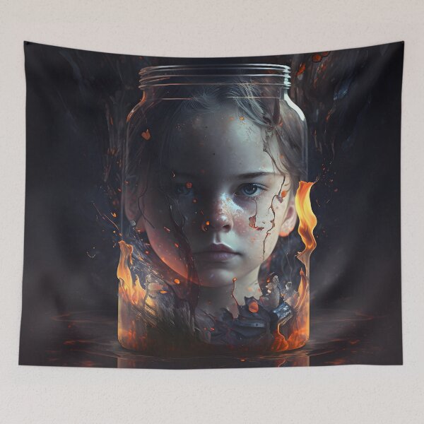 Item preview, Little girl inside a burning vase designed and sold by The93TeoShop.