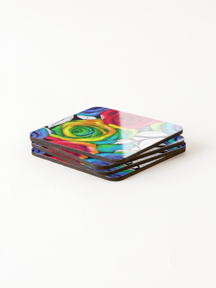 Thumbnail 4 of 5, Coasters (Set of 4), Colorful Mixed Roses Pattern designed and sold by Allthings2015.