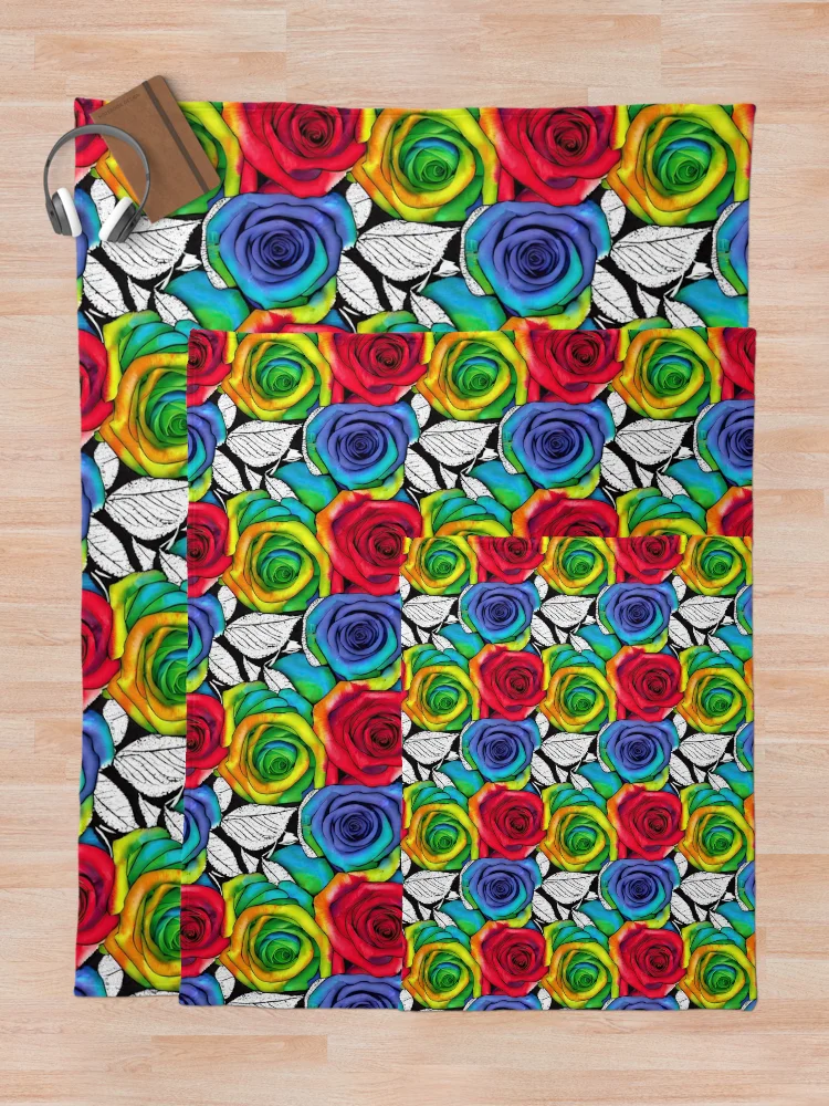 Thumbnail 5 of 6, Throw Blanket, Colorful Mixed Roses Pattern designed and sold by Bigfoot T-Shirt Co..