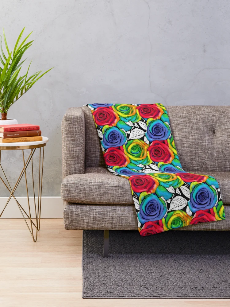 Thumbnail 2 of 6, Throw Blanket, Colorful Mixed Roses Pattern designed and sold by Bigfoot T-Shirt Co..