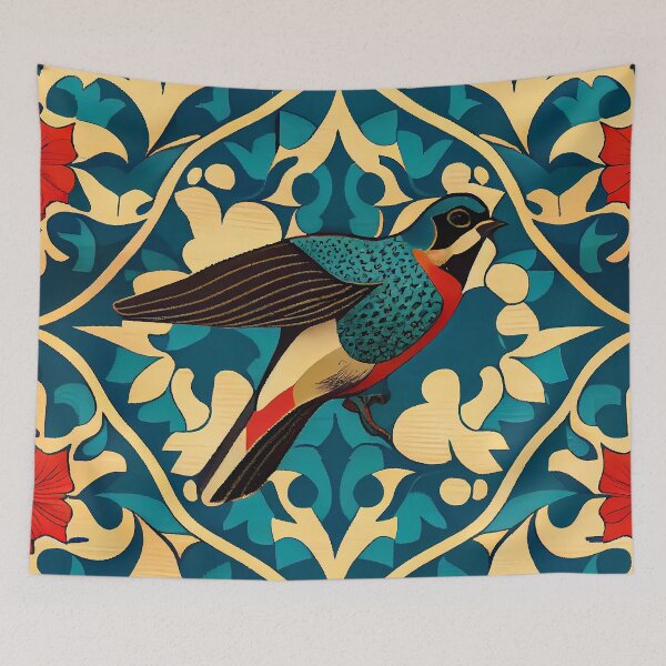 Item preview, Pattern: Complex Red Blue Yellow with Bird designed and sold by MTJ-Mushrooms.