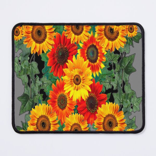 Item preview, YELLOW-RED SUNFLOWER IVY COMPOSITION GREY ART designed and sold by sharlesart.