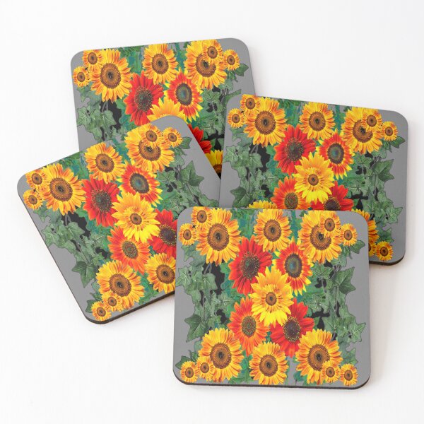 Item preview, YELLOW-RED SUNFLOWER IVY COMPOSITION GREY ART designed and sold by sharlesart.