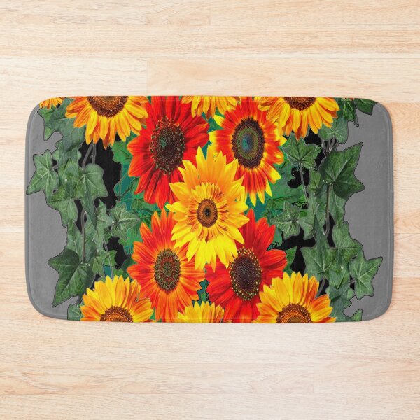 Item preview, YELLOW-RED SUNFLOWER IVY COMPOSITION GREY ART designed and sold by sharlesart.