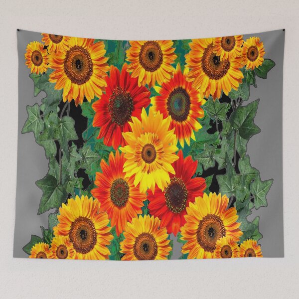 Item preview, YELLOW-RED SUNFLOWER IVY COMPOSITION GREY ART designed and sold by sharlesart.