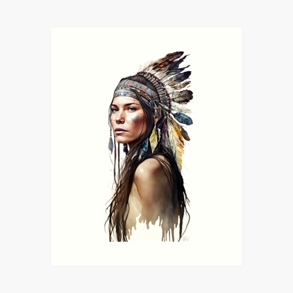 Native american indian woman with feathers Vector Image