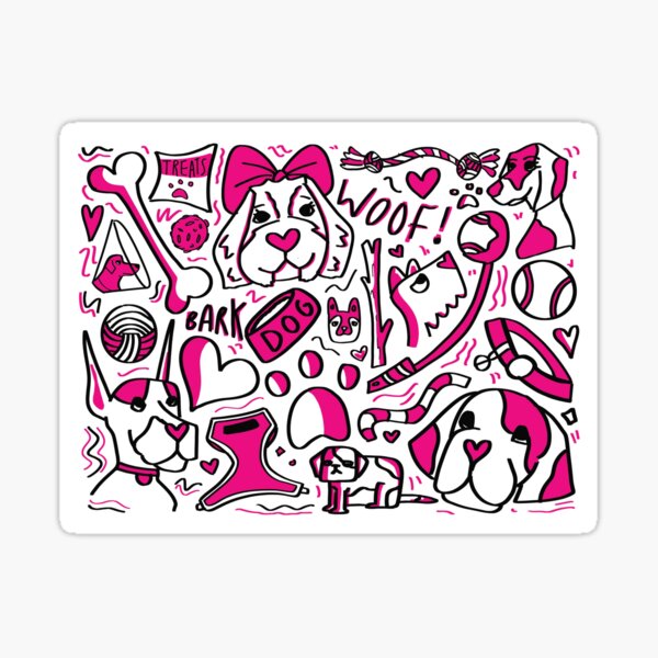 Dog Artwork Pattern Pink Sticker