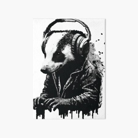 A Honey Badger wearing headphones - Animal Street Art Art Board Print
