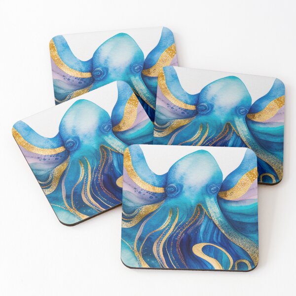Item preview, Octopus OceanTales Watercolor Sea gold modern artwork painting designed and sold by adlydesigns.