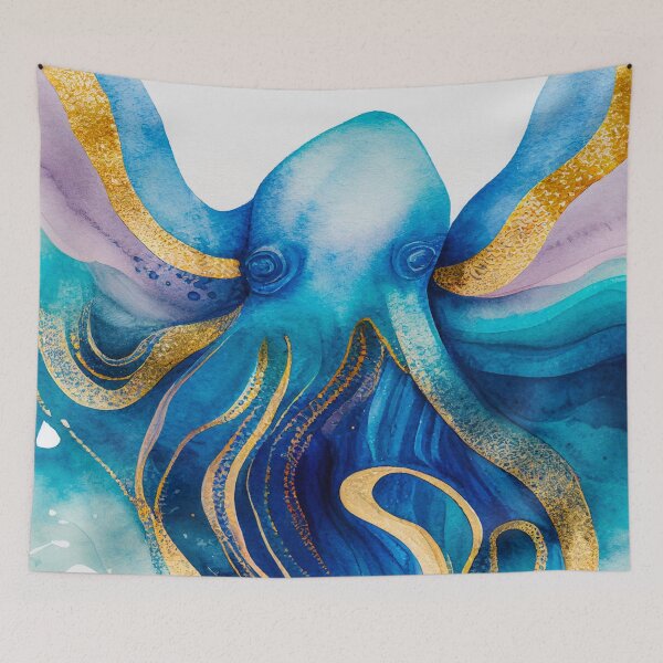 Item preview, Octopus OceanTales Watercolor Sea gold modern artwork painting designed and sold by adlydesigns.