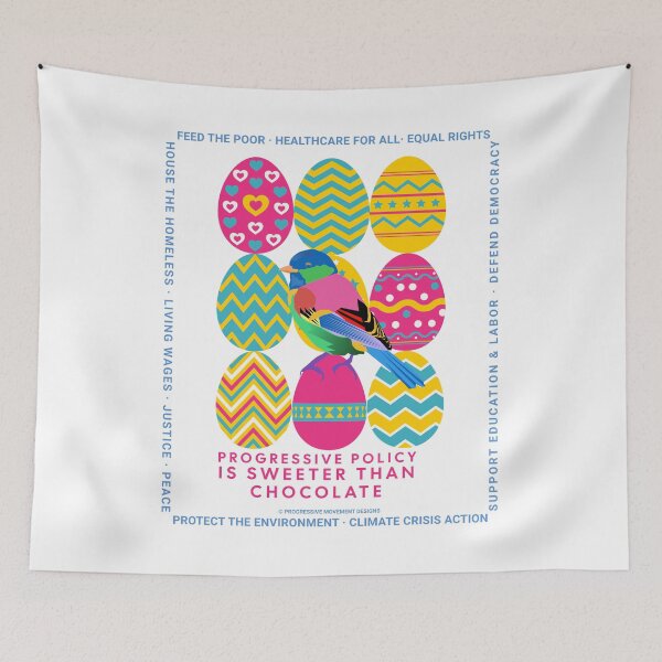 Item preview, PMD00639 Progressive Movement Designs Easter Eggs bird with 12 policy goals for progressive Democrats Independents and Bernie Sanders supporters who know progressive policy is sweeter than chocolate designed and sold by ProgressiveLeft.