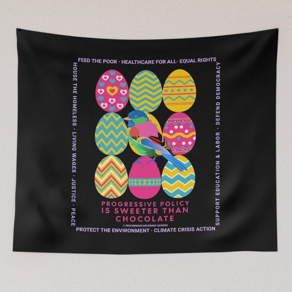 Item preview, PMD00640 Progressive Movement Designs Easter Eggs bird with 12 policy goals for progressive Democrats Independents and Bernie Sanders supporters who know progressive policy is sweeter than chocolate designed and sold by ProgressiveLeft.