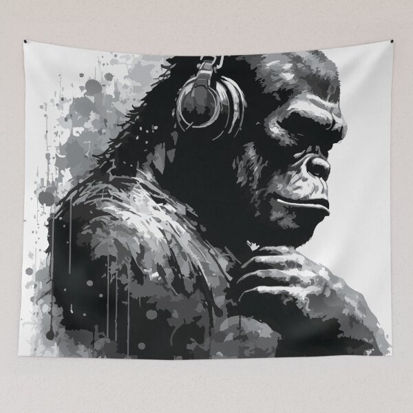 Item preview, A Gorilla Listening to Music with Headphones: Animal Street Art designed and sold by GVRDesign.