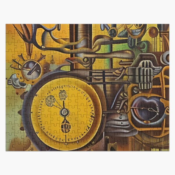 Physics Standard Model Theory surrealism Salvador Dali matte background melting oil on canvas steampunk engine Jigsaw Puzzle