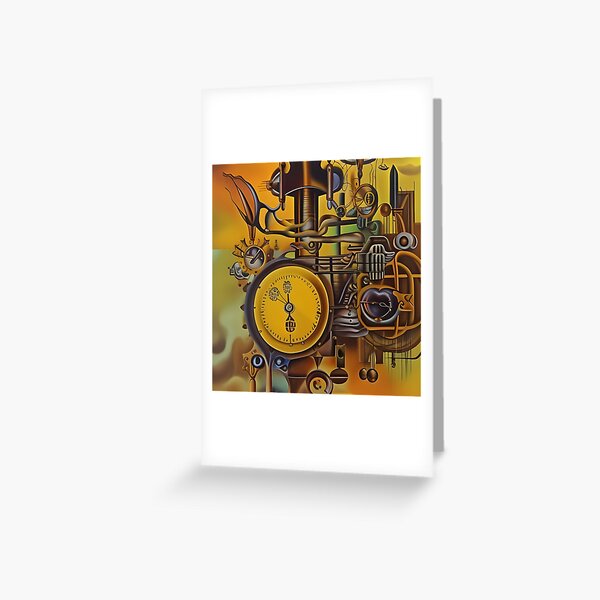 Physics Standard Model Theory surrealism Salvador Dali matte background melting oil on canvas steampunk engine Greeting Card