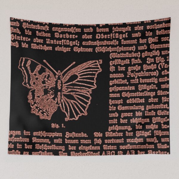 Artikelvorschau, Schwarzer und Tangerine-Schmetterling Deutsch Illustration Textdiagramm Schmetterlinge negatives Bild entworfen und verkauft von kattakitty.