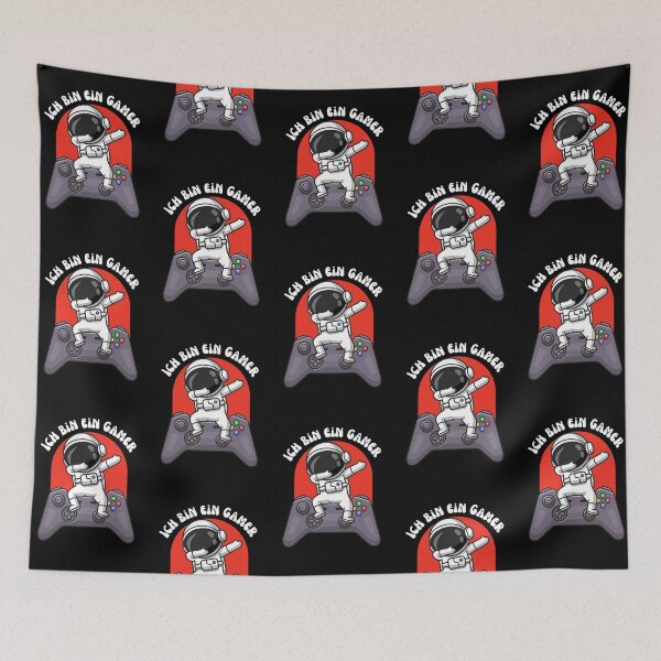 Item preview, "Ich bin ein Gamer" (I am a gamer) With illustrations of game controllers and astronauts designed and sold by RM-Journey.