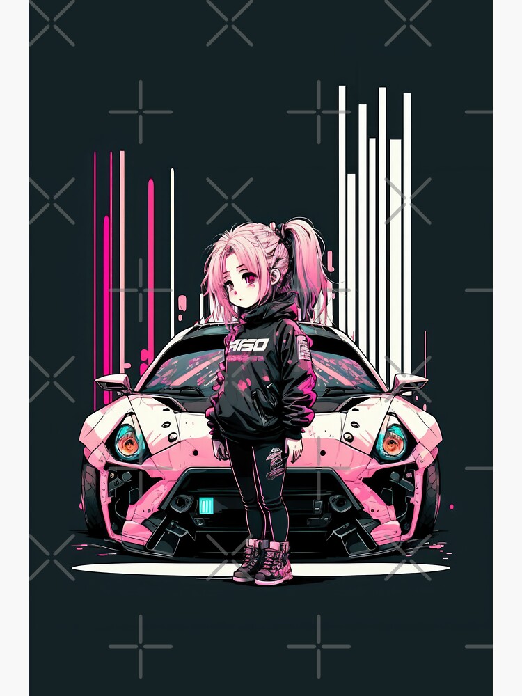 Sci Fi Anime Cyberpunk Anime Racing Queen Pink Car | Sticker