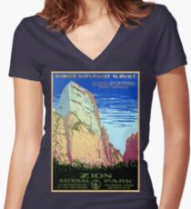 Vintage Zion National Park Travel Women's Fitted V-Neck T-Shirt