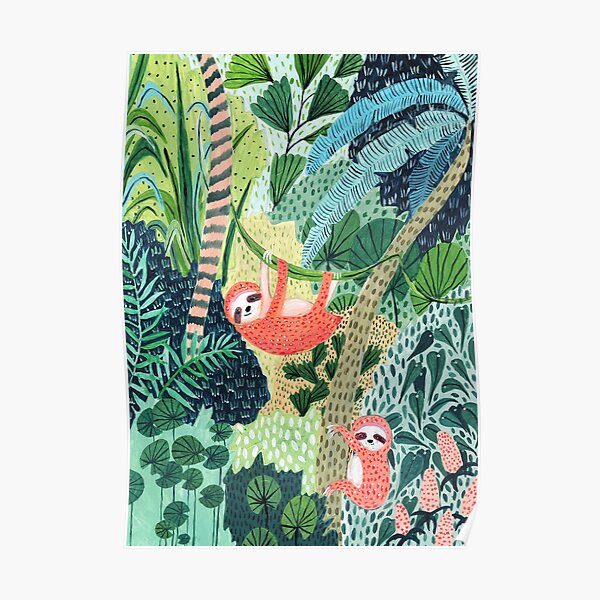 Jungle Sloth Family Poster