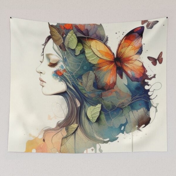 Item preview, Art Nuveau Beautiful Woman with Colorful Painted Butterfly designed and sold by PaperieJennifer.