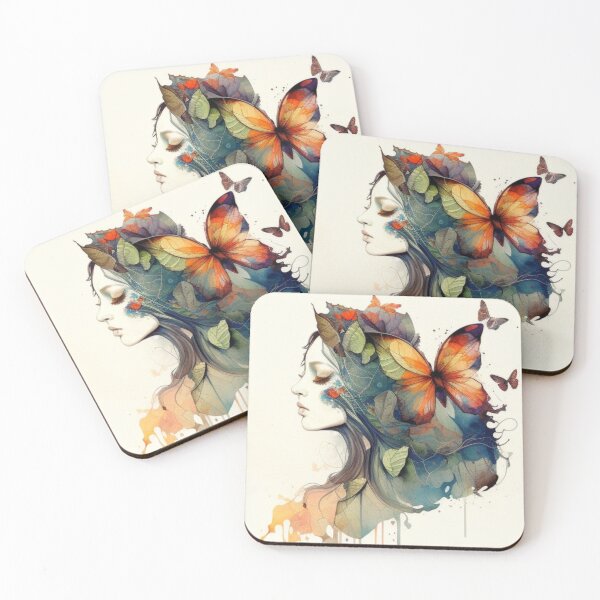Item preview, Art Nuveau Beautiful Woman with Colorful Painted Butterfly designed and sold by PaperieJennifer.