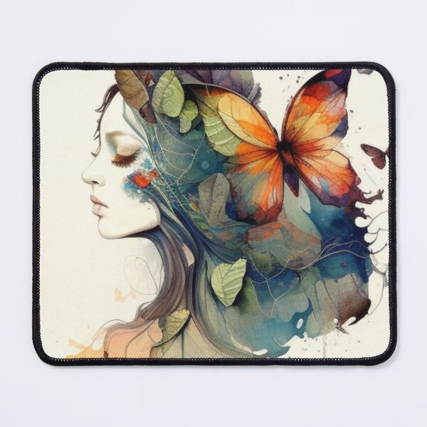 Item preview, Art Nuveau Beautiful Woman with Colorful Painted Butterfly designed and sold by PaperieJennifer.