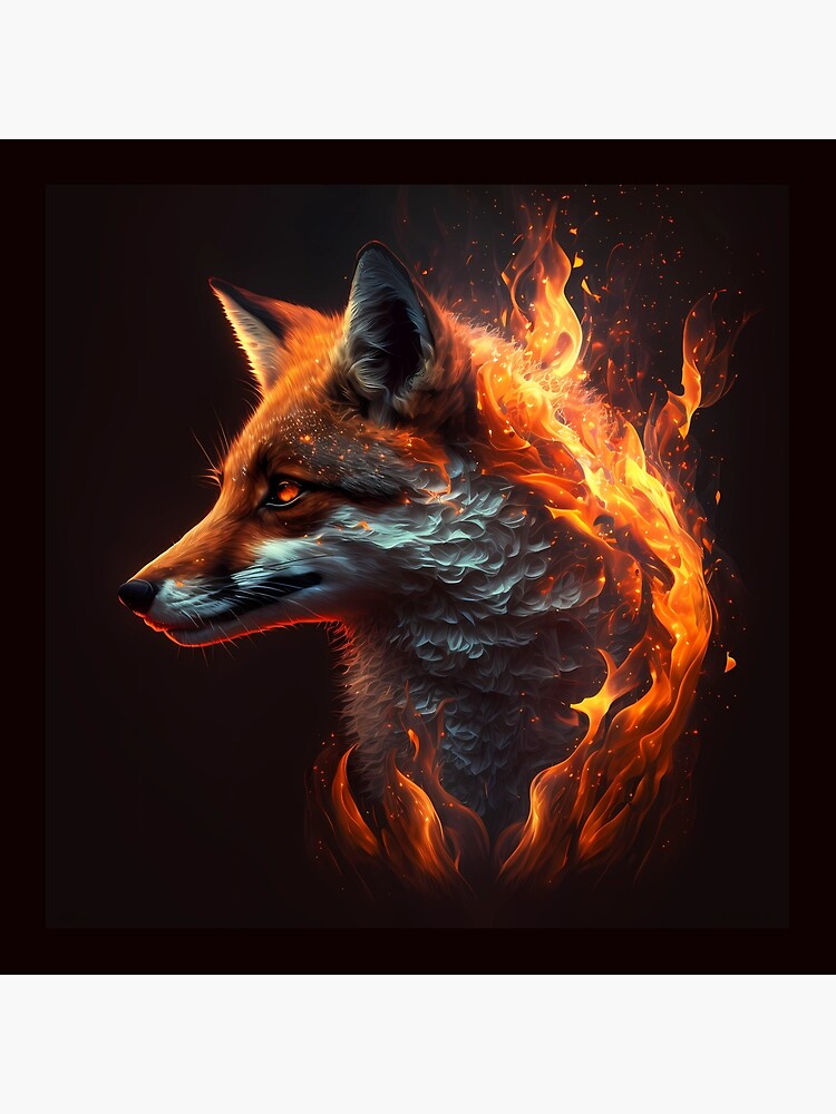 Fox on fire, burning fox muzzle, fire fox.