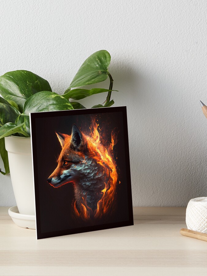 Fox on fire, burning fox muzzle, fire fox.