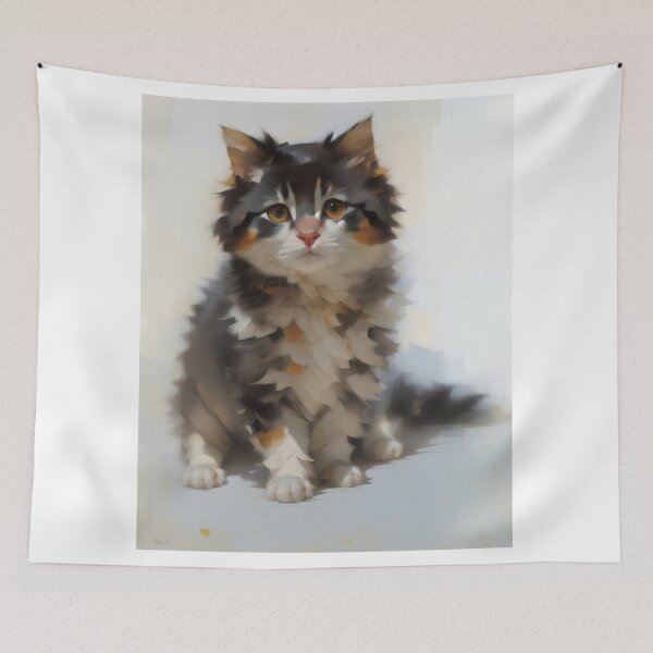 Item preview, Feline Vigilance: A watchful kitty oil painting designed and sold by KH-GardenEden.