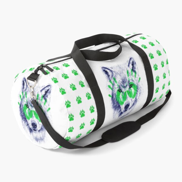 Item preview, Wolf portrait in transparency - blue colorized version and green handprints designed and sold by SylvieG18.