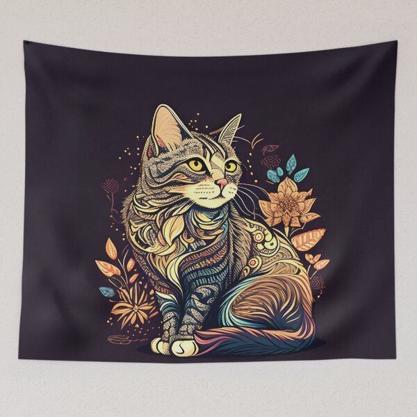 Item preview, Boho Cat Art Vintage Colorful Lover Design designed and sold by bernardbowman.