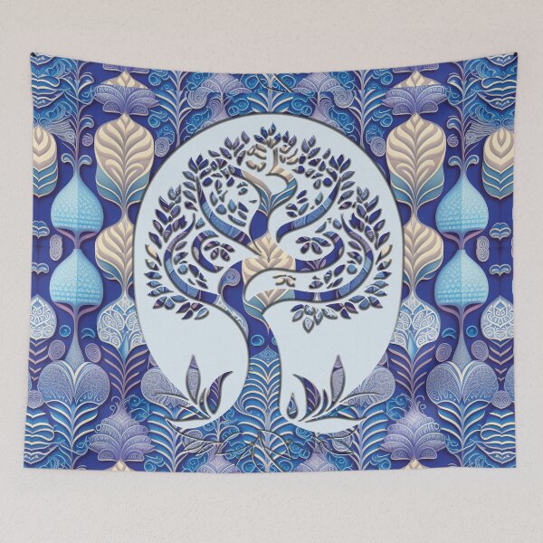 Item preview, Blue and White Tree with Flowers and leaves Pattern designed and sold by Witsprings.