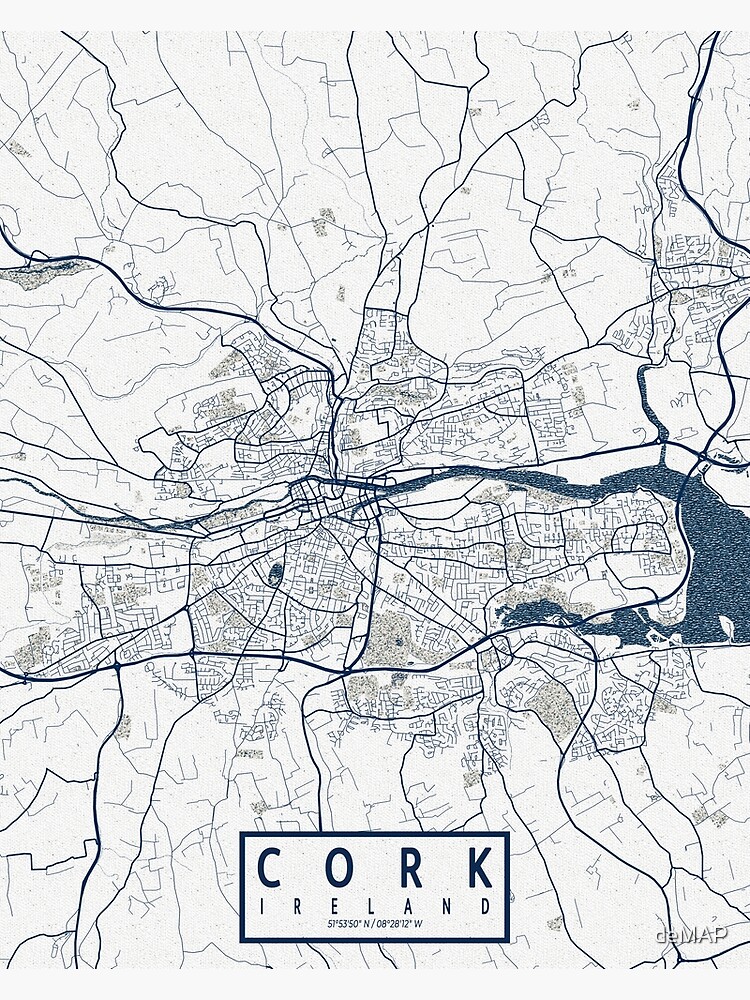 Cork City Map Ireland Coastal Poster For Sale By DeMAP Redbubble   Flat,750x,075,f Pad,750x1000,f8f8f8 