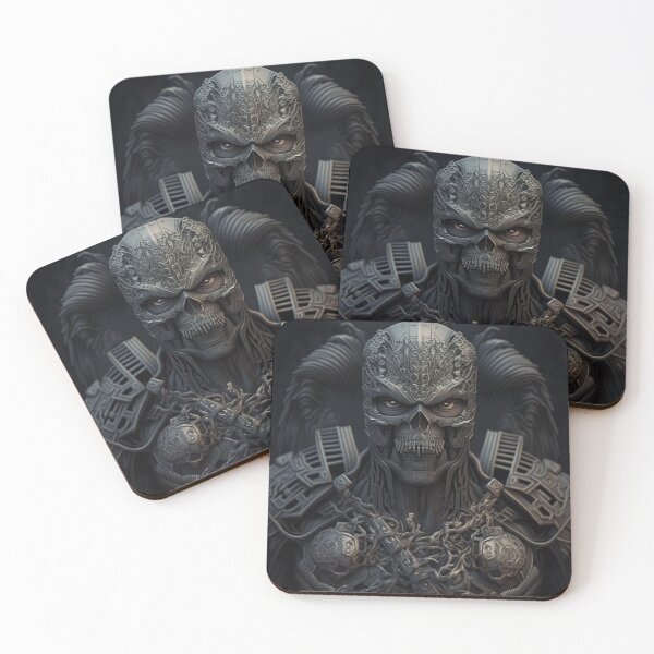 Item preview, Dark Cursed Ninja Warrior Cyborg Terminator Skull from the Bronze Age designed and sold by ArtificialEye.