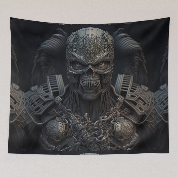 Item preview, Dark Cursed Ninja Warrior Cyborg Terminator Skull from the Bronze Age designed and sold by ArtificialEye.