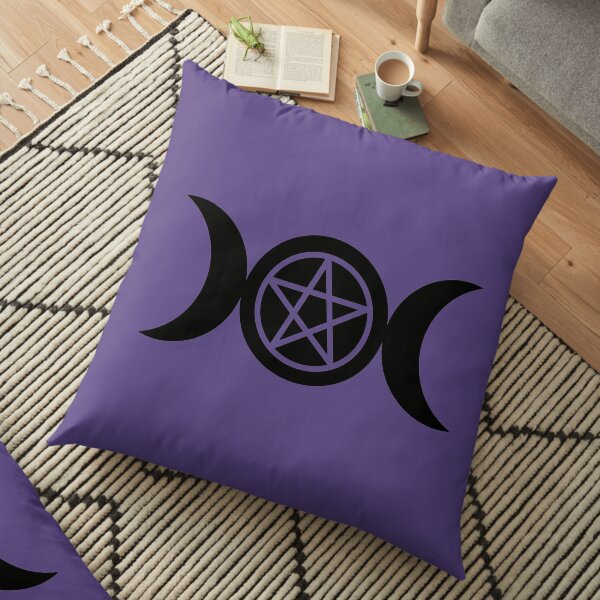 Goddess and Pentacle Symbols - Black on Ultra Violet Purple Floor Pillow