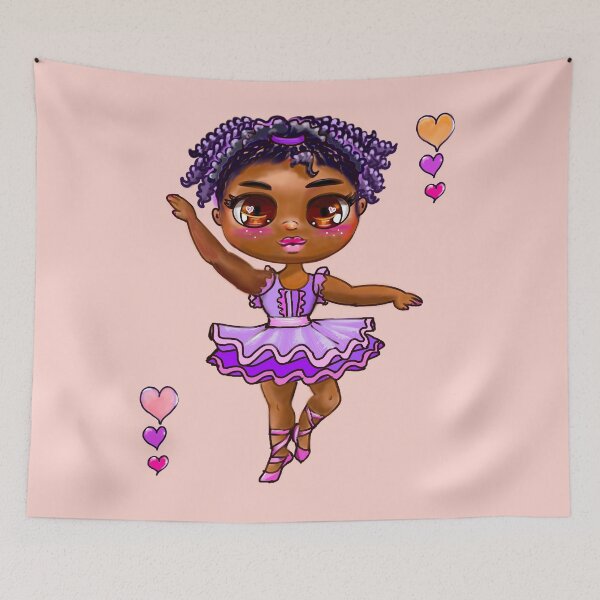 Item preview, Chibi African American, Black ballerina girl with corn rows ballet dancing 2! beautiful  black girl with Afro hair and dark brown skin wearing a pink tutu. Love Ballet designed and sold by Artonmytee.