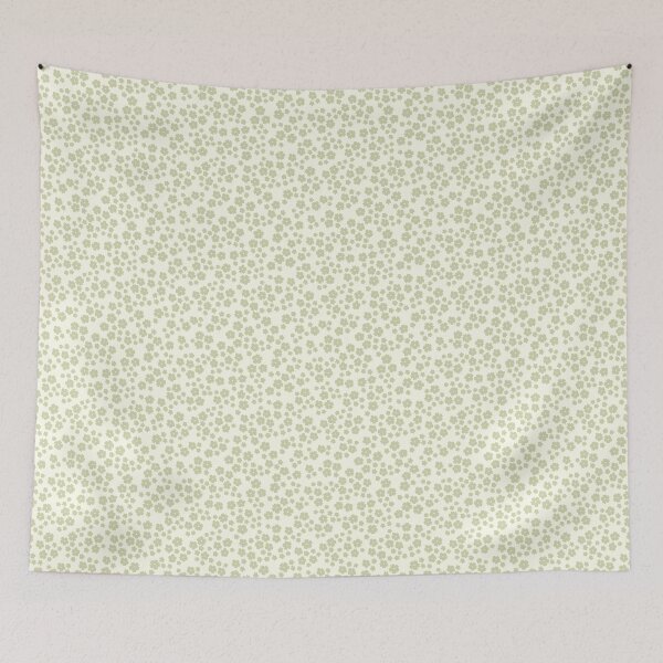 Item preview, MINI MICRO DITSY DAISY PRAIRIE VINTAGE RETRO FLORALS AND FLOWERS PASTEL SAGE GREEN CREAM designed and sold by blomastudios.