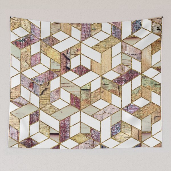 Item preview, Aged distressed wood grain texture and gold glitter geometric designed and sold by lisaguen.
