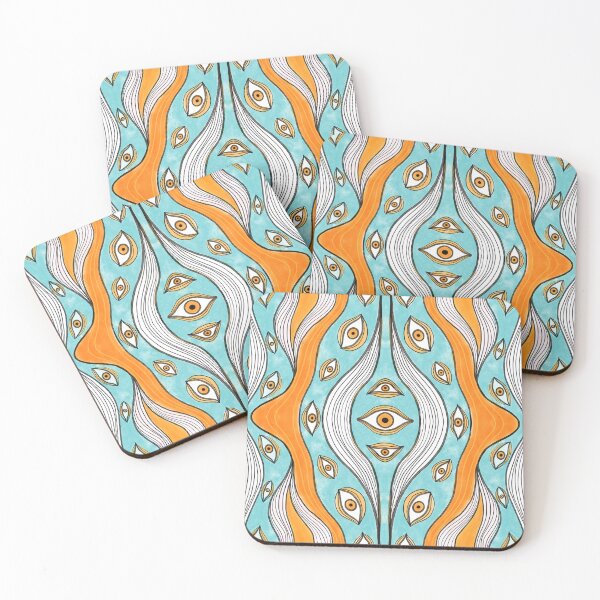 Item preview, Psychedelic Eyes Hippie Pattern Blue Orange designed and sold by Boriana Giormova.